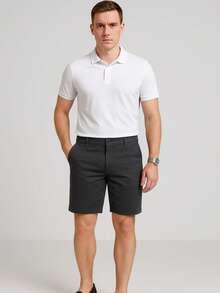 Men's Bermuda Shorts 100% Cotton Twill Casual Shorts Preppy Father's Day - 灰色 - 查看 3