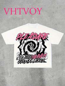 "MEMBERS ONLY" American Retro Graphic Print, Men's Summer Short-Sleeved Cotton Comfortable, Breathable Casual Outdoor Street Crew Neck T-Shirt - 白色 - 查看 2