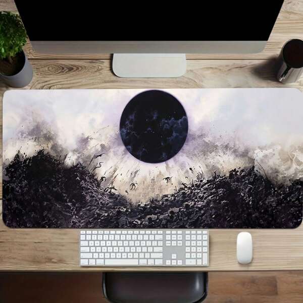 1pc MTG-Themed Large Mouse Pad With Black Moon Design, Smooth Keyboard Mat Desk Mat, Non-Slip Waterproof Rubber Base, Stitched Edges, For Office And Home Use, Gaming Desk Accessory | Stylish Desk Mat | Smooth Surface Mat, Mouse Pads For Desk,For School Supplies,Back To School