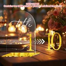 1 Set Of Acrylic Table Seating Cards/Wedding Table Numbers With Stands, Featuring Elegant Gold-Colored Numbers Measuring 10*15 Cm. Crafted From Durable, Thickened Acrylic Material, Ideal For Wedding Banquets, Birthdays, Anniversary Celebrations, And Centerpiece Decorations - Multicolor - View 16