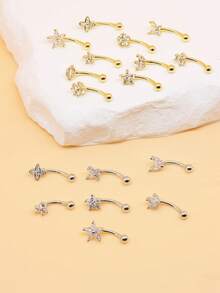 1 chiếc khuyên tai hình hoa Zirconia, đinh tai hình xương chuối, thân cong, sụn tai, bộ trang sức xỏ khuyên cơ thể - Bạc - Xem 5