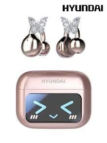 HYUNDAI 现代 M100 时尚蓝牙耳机，带蝴蝶耳机配件，夹式耳机，多功能彩色屏幕，智能触控，长电池寿命，HIFI 高品质声音，高清通话，降噪，音乐和游戏，无穿孔耳环，时尚配饰，送给女士的礼物耳夹 - 多色+銀色蝴蝶耳機配件 - 查看 7