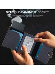 RFID Pop-Up Credit Card Holder Men's Wallet, Bifold Front Pocket Card Case Short Wallet, Travel Wallet, Compatible With Apple Airtag Tracker, Airtag Card Holder Wallet, Gift For Men - Blue - View 8