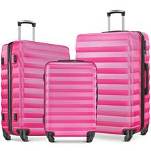 Luggage Set 3 Piece Suitcase Sets With Spinner Wheel, ABS Hardside Travel Laggage Travel Suitcase Suitcases Suit Case Durable Travel Luggage,Combination Lock, 360° Smooth-Rolling Wheels, Large Capacity For Travel, Ideal For School/College/Office Use, Suitable For Boys/Girls/Women/Man, Perfect For Trips & Daily Needs - 玫瑰紅 - 查看 1