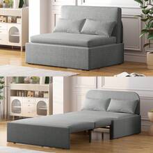 Twin/Queen Size 2 In 1 Convertible Sofa Bed, Linen Loveseat With 1 Foldable Mattress And 2 Cushions, Pull Out Sleeper Sofa,Couch Bed For Small Place, Apartment And Office And Living Room - 淺灰色 - 查看 1