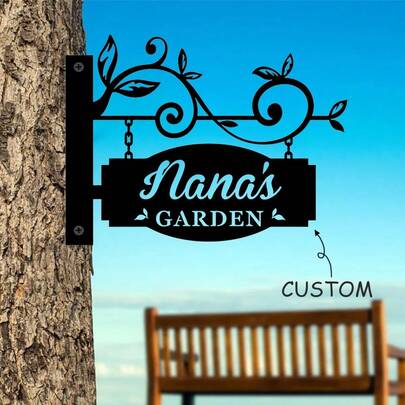 1pc Customized Garden Sign, Floral Hanging Sign, Garden Plaque Stand, Personalized Floral Street Sign Stand, Garden Corner Sign, Metal Yard Decor