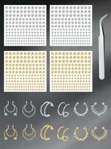 CIZME 165/495 件时尚不锈钢仿钻石贴纸，适合女士日常装饰，假唇钉带镊子假鼻环钉眉钉，唇环鼻环非穿孔鼻环贴金银肚脐贴，脸部贴纸音乐节酷朋克 Y2K 化妆贴