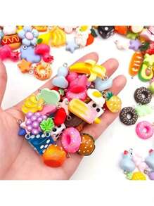 10/20/30/50/100/Stück bunte Harz Charms - verspieltes Tier, Obst & Lebensmittel Serie - bunter DIY Schmuckherstellungs-Set für Halsketten, Armbänder, Ohrringe - langanhaltend, leicht & farbbeständig - ideal für Bastelbegeisterte, Schmuckherstellung Zubehör