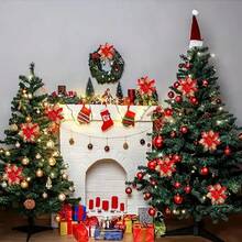 36pcs Christmas Poinsettia Artificial Flowers Decor, Christmas Tree Wreaths Garland Decor, Glitter Flowers Picks Decor For Xmas New Year Wedding Party Ornaments,Christmas