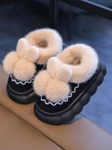 1 Pair Soft Plush Double Ball Kids Slippers - Warm Comfortable Indoor Winter Shoes For Boys And Girls, Cute And Cozy Home Slippers, Children Indoor Shoes With Soft Cushion