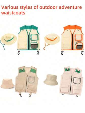 2件装儿童3-8岁户外多功能连帽背心，多色可选，透气速干面料，多个口袋（方便收纳），挂钩（方便悬挂工具），适合儿童户外运动爱好者、户外探险、校园活动、团队露营、探索等。