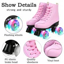 Gets Roller Skates, Men's Double Roller Skates, Women's Double Roller Skates Adjustable Roller Skates Perfect Indoor Outdoor Roller Skates,Pink Breathable Double Skate - Pink Flash Wheel - View 4