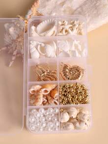 1 Box Handmade DIY Shell, Pearl, Starfish, Snail, Stone, Crab, Seahorse Craft Materials Kit For Women To Make Necklaces, Bracelets, Anklets And Other Decorations - Gold - View 5