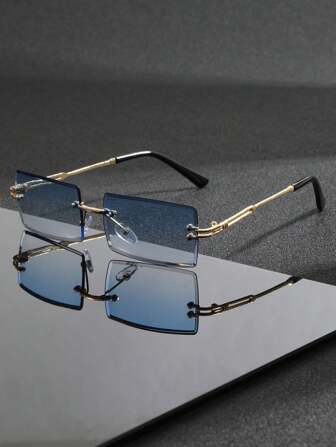 1 Pair Men's Premium Metal Vintage Frameless Square Fashion Glasses, Suitable For All Seasons, Fashionable Outfits, Daily Wear, Street Photography, Runway, Outdoor Activities, Cycling, Driving, Travel, Beach Vacation, Halloween Decoration, Comes With Cleaning Cloth, Best Gift Choice