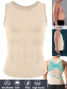 Men's Slimming Vest Tummy Control Shapewear Tank Top Chest Compression Shirt Body Shaper Gynecomastia Undershirts Belly Abdomen Underwear Gym Workout - Màu Khaki - Xem 2