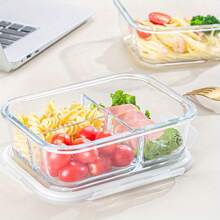1 件装带盖透明微波炉安全玻璃碗、分隔式餐盒、矩形食物储存盒、圆形玻璃午餐盒 - 彩色 - 查看 6