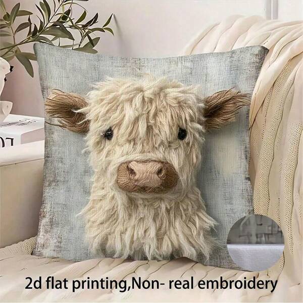 1 Stück Highland Kuh Plüsch Kissenbezug, 45,72x45,72 cm - weiche und flauschige Faserkunst, dekorativer Landhausstil Kissenbezug mit Reißverschluss, maschinenwaschbar aus Polyester für Wohnzimmer & Schlafzimmer (ohne Füllung), Bauernhaus-Dekoration | Bezauberndes Kuh-Design | Plüschtextur, Kuh-Dekor, Schul-Bettwäsche