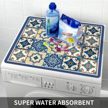 غطاء غسالة مطبوع بطراز بوهيمي قطعة واحدة، حصيرة ماصة للطاولة، حصيرة ماصة للثلاجة، غطاء غبار للميكروويف، حصيرة تصريف دياتومي ناعم، حصيرة غسل أطباق ماصة مانعة للانزلاق، غطاء غسالة وجهاز تجفيف علوي حديث مقاس 19.7*23.6 بوصة، مناسب للغرفة الغسيل والمطبخ والمدرسة والمكتب والمنزل والسفر والتخزين