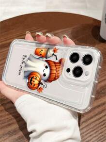 1pc Halloween Pumpkin & Ghost Pattern Transparent Air Cushion Full Coverage Anti-Slip Soft Phone Case Compatible With IPhone 11, 12, XR, 13, 13 Pro, 13 Pro Max, 14, 14 Pro, 14 Pro Max, 15, 15 Pro, 15 Plus, 15 Pro Max, 16, 16 Pro, 16 Plus, 16 Pro Max, Galaxy S25, Galaxy S25 Ultra, Galaxy S25 Plus Waterproof Shockproof Anti-Fall Scratch Resistant