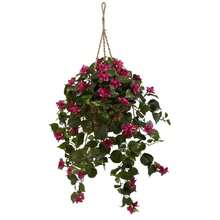 Silk Bougainvillea Hanging Basket Faux Plant UV Fade Resistant Home Office Decor Year Round Gift 28 Inch Height - 彩色 - 查看 2