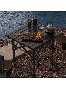 Mesa Plegable Impermeable con Bolsillo de Malla para Jardin,Camping,Viaje,Robusto Acero al Carbono - Negro - Ver 7