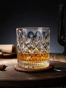 1 pezzo Bicchiere da whisky intagliato, bicchiere vintage, bicchiere per bevande forti di tipo a tamburo, bicchiere da bar con rilievi, bicchiere da bere con base pesante, bicchiere da cocktail vintage per bourbon, scotch, superalcolici, acqua, succhi, essenziale per il bar di casa, regalo per adulti, uomini e donne, regalo di Ognissanti