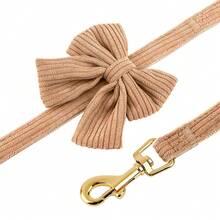 1套天鹅绒蝴蝶结狗项圈和牵引绳套装 - 棕色 - 查看 4