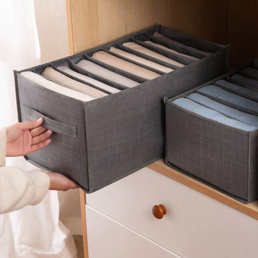 1/4pcs Grey Clothes Storage Box, Multi-Layer Wardrobe Clothing & Pants Organizer Box - Grey - View 1