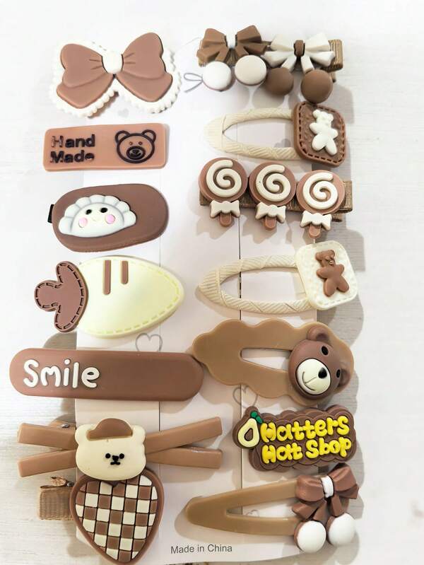 14 piezas Nuevos pasadores de pelo vibrantes para niña, pinzas laterales lindas con diseño de dibujos animados de dopamina, accesorios de cabello de estilo dulce para niñas