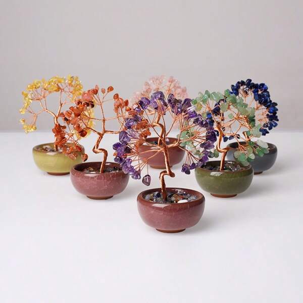 1pc Natural Crystal Tea Cup Bowl, Creativity Tree Of Life Desk Decor For Home And Office