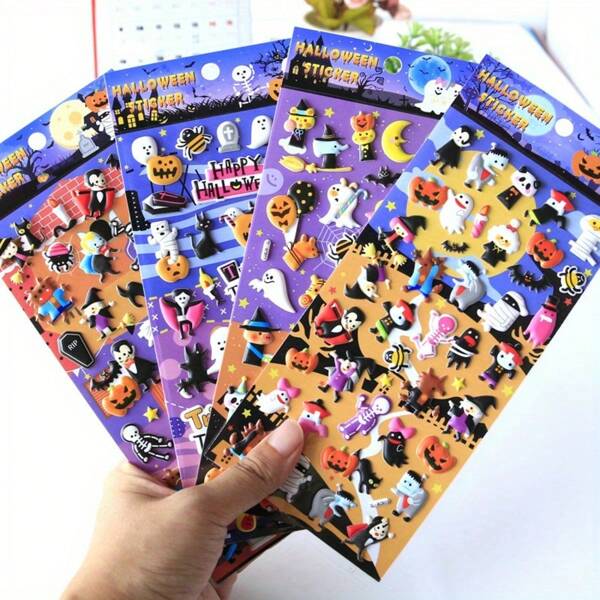 2pcs/Set (Random) Cartoon Halloween Stickers - Pumpkin Pattern, For DIY Scrapbooking, Party Favors And Decoration