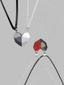 Sanrio 2pcs Creative Matching Heart Pendant Necklace For Couple/Bestie, Valentines Day Gifts; 1pc Elegant New Copper & Cubic Zirconia Plum Blossom Rotatable Fashion Necklace