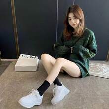 Zapatos de papá, zapatos de primavera y otoño, nuevos estudiantes, versión coreana de zapatillas deportivas, moda y ocio, zapatos blancos con suela gruesa y tirantes delanteros, Zapatos casuales de mujer - Blanco - Ver 5