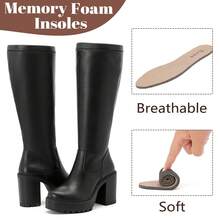 Women's Extra Wide Calf Knee High Boots True Wide Width Platform Chunky Heeled Gogo Boots Rounded Toe Block Heel Tall Boot For Women. - Đen Pu - Xem 4