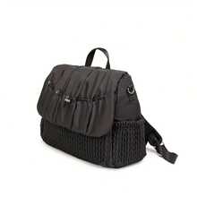 1pc Large Capacity Diaper Bag, Quilted Baby Bag With Adjustable Shoulder Strap, Multifunction Changing Bag For Mom And Dad, Travel Nappy Bag Hospital Bag For NewBorn Baby, Back To School - Black - View 7