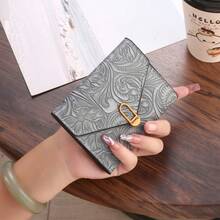 Cartera corta para mujeres, tarjetero retro, cartera - Gris - Ver 11