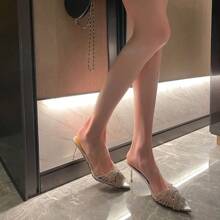 Pointed Mules With Clear Sole And Glitter – Suitable For Summer Dresses