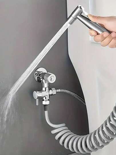 Set de 3 piezas Rociador de bidé de acero inoxidable, pistola de limpieza de inodoro de alta presión, rociador de baño multifuncional de plástico duradero con manguera flexible de 2 m y soporte de montaje en pared, adecuado para baño, inodoro, lavado de mascotas, caravana, higiene personal y limpieza del hogar, accesorios ideales para baño e inodoro, opción de regalo perfecta