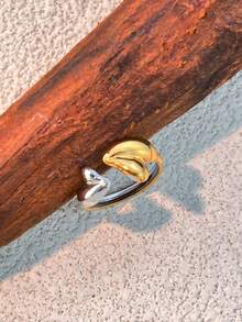 1pc Women's Minimalist Fashion Heart-Shaped Open Ring, 18K Gold Plated Stainless Steel, Non-Fading, Stylish Design, Valentine's Day Gift - Love Ring - View 12