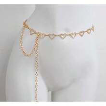 1pc Fashionable Simple Heart Shaped Rhinestone Decorated Alloy Waist Chain For Women Dress - Silver - View 2