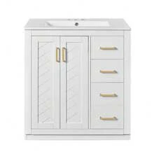 MERAX 30'' Bathroom Vanity With Ceramic Sink Combo, Solid Wood Frame Bathroom Storage Cabinet, Freestanding Vanity Set With 3 Drawers& Soft Closing Doors, White - trắng - Xem 8