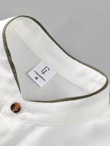 男士薄款立领拼接仿亚麻虎纹纽扣长袖抽绳双斜插口袋裤装 - 彩色 - 查看 8