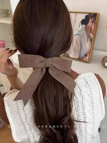 1 pieza Clip de pato coreano de punto con lazo, sensación de alta gama para mujeres, clip de cabello con cremallera a la mitad, accesorio de cabello con temperamento, clip de pato tejido de temperamento simple y versátil