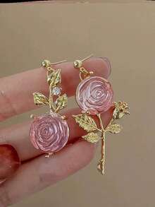 1 Pair Of Gorgeous Pink Heart Shaped Earrings, Exquisite Bow Earrings For Ladies Earrings, Elegant Jewelry Accessories, Wedding Engagement Jewelry, Dinner Prom Decorations, Mother's Day Gifts For Mom - Pink - View 15