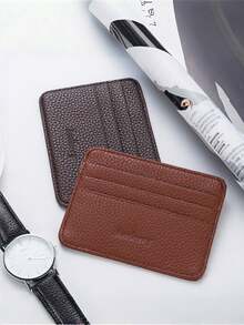 超薄PU信用卡钱包，带前置口袋，简约紧凑型口袋钱包，男女通用，迷你钱包，女士零钱包 - 彩色 - 查看 2