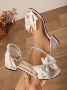 1 Pair Summer Fashion Casual Elegant Princess Style Bowknot Buckle Low Heel Sandals For Teenagers - Beige - View 7