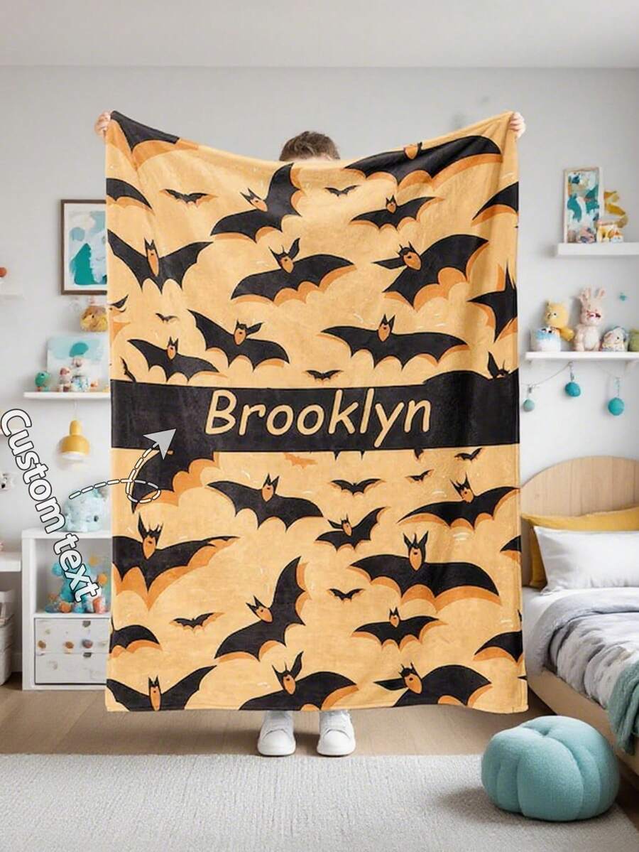 万圣节蝙蝠个性化毯子，万圣节礼物，哥特式家居装饰，别致的装饰定制旗帜挂毯海报，适合装饰俱乐部、音乐会、酒吧、大学宿舍、客厅、卧室 - 万圣节墙饰，万圣节礼物 - 彩色 - 查看 1
