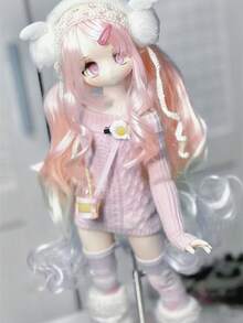 6-Inch & 3-Inch Colorful Peach Pink BJD/SD Ball-Jointed Doll Wig, Soft Curly Long Bangs Wig Set (Wig Only, No Doll)