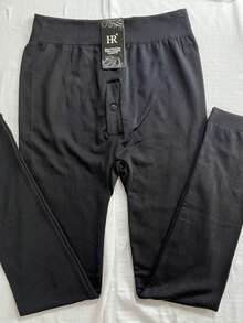 Men's Thermal Tights With Button One Size Color: Black - Black - View 1