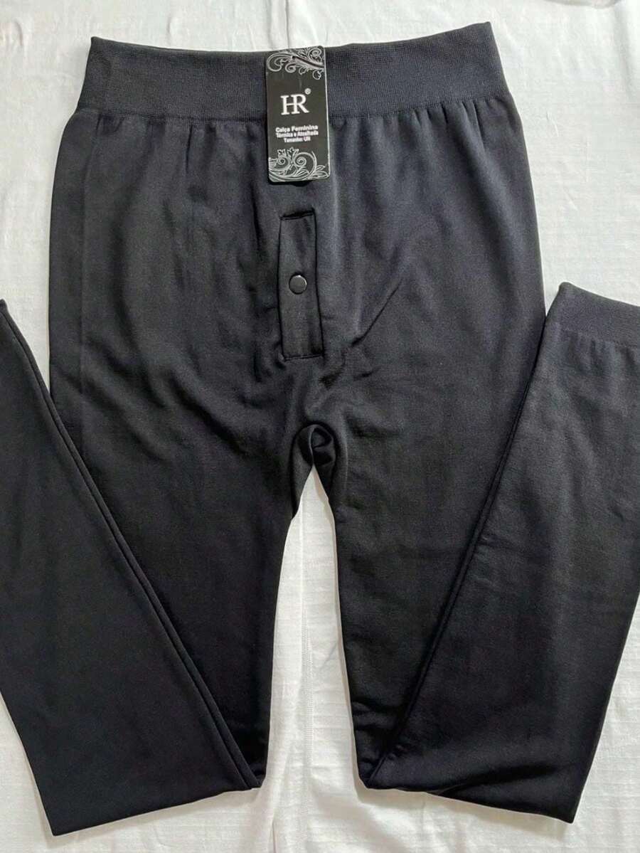 Men's Thermal Tights With Button One Size Color: Black - Black - View 1